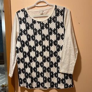 J. Crew Black and White Floral Long Sleeve Top
